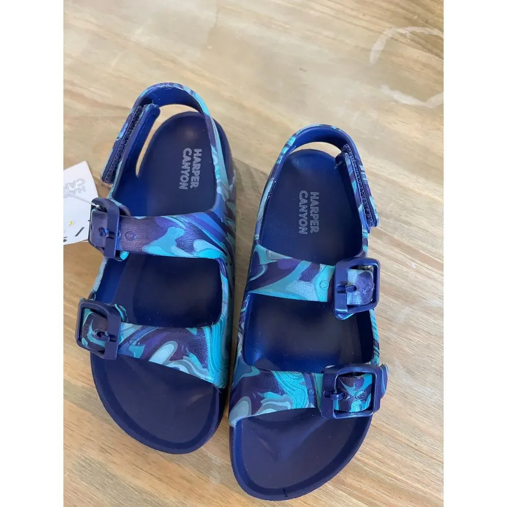 NWT Harper Canyon Eva Blue Marbled Rubber Strappy Sandla Little Kids 9